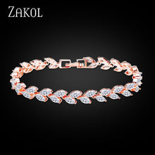 ZAKOL Trendy Bride Jewelry Sliver Color Leaf Charm Cubic Zirconia Bracelet & Bangles Clear CZ Crystal Bangles For Women FSBP061