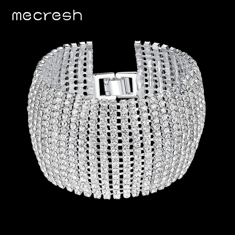 Mecresh Crystal Bridal Bracelets for Women Rhinestone African Bridesmaid Pulseira 2017 Wedding Prom Jewelry Christmas Gift SL145