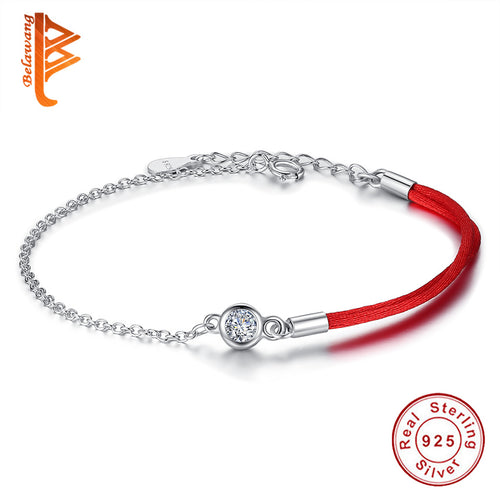 BELAWANG Fashion Classic Red Rope Bracelet Red Thread Line Jewelry 925 Sterling Silver Round Crystal Bracelet for Women Gift