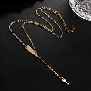 17KM Beer Cup Long Pendant Necklace For Women Wine Bottle Gold Silver Color Triangle Statement Necklace Party Fashion Jewelry