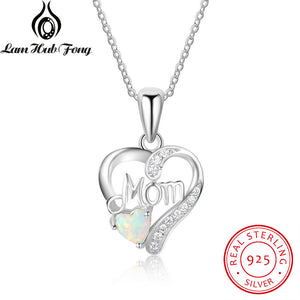 Genuine 925 Sterling Silver Women Necklaces Pendants With Heart Shape Opal Stone Best Jewelry Gift for Mom Mother (Lam Hub Fong)