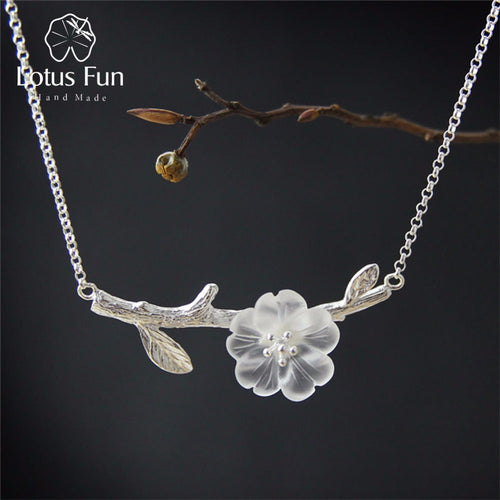 Lotus Fun Genuine 925 Sterling Silver Handmade Designer Fine Jewelry Flower in the Rain Necklace with Pendant for Women Collier