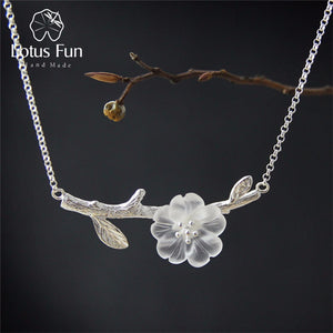 Lotus Fun Genuine 925 Sterling Silver Handmade Designer Fine Jewelry Flower in the Rain Necklace with Pendant for Women Collier