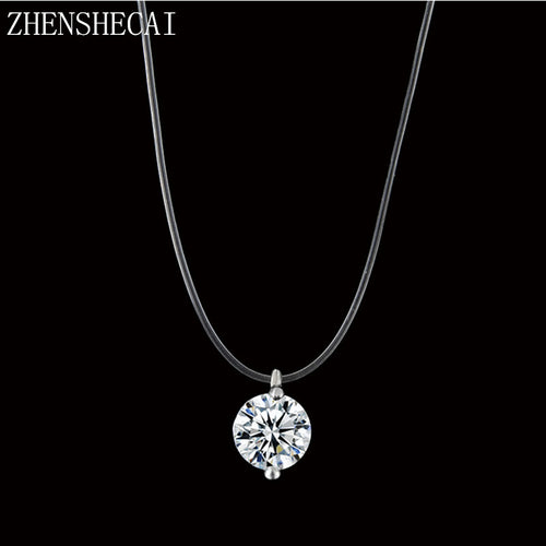 Fashion Color Silver Dazzling Clear And Invisible Zircon Necklace Simple Fishing Line Pendant Necklace Jewelry x89