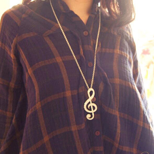 FAMSHIN 2016 New Hot Women Chic rhinestone rhythm music note suspension sweater long chain necklace gold and silver color