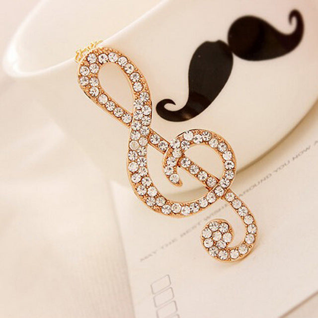 FAMSHIN 2016 New Hot Women Chic rhinestone rhythm music note suspension sweater long chain necklace gold and silver color