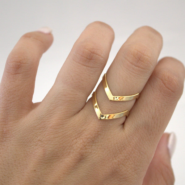 SMJEL Boho Double Lines V Chevron Rings For Women's - Gift Simple Geometric Bague Dainty Ring