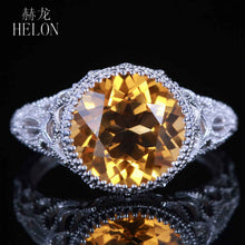 HELON Classical simple Vintage Art Deco 925 sterling silver 100% Genuine Citrine ring Engagement Wedding lady party jewelry Ring