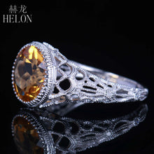 HELON Classical simple Vintage Art Deco 925 sterling silver 100% Genuine Citrine ring Engagement Wedding lady party jewelry Ring