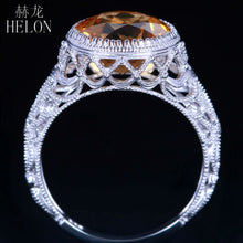 HELON Classical simple Vintage Art Deco 925 sterling silver 100% Genuine Citrine ring Engagement Wedding lady party jewelry Ring