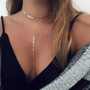IPARAM 2017 Hot Sale Gold Silver Sequins Long Tassel Star Choker Necklace Women Double Layer Sequins multilayer necklace