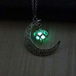 IPARAM moon glowing necklace, green stone charm jewelry, silver plated, Halloween gift