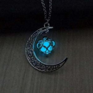 IPARAM moon glowing necklace, green stone charm jewelry, silver plated, Halloween gift