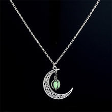 IPARAM moon glowing necklace, green stone charm jewelry, silver plated, Halloween gift