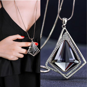 RAVIMOUR Fashion Choker Women Necklace Jewelry Geometric Crystal Statement Pendant Necklace Silver Color Long Chain Colar 2018