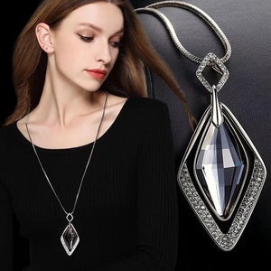 RAVIMOUR Fashion Choker Women Necklace Jewelry Geometric Crystal Statement Pendant Necklace Silver Color Long Chain Colar 2018