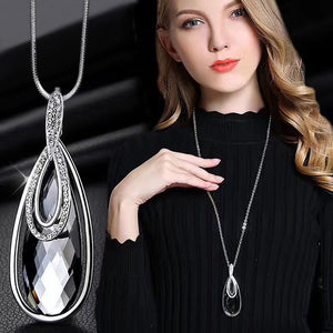 RAVIMOUR Fashion Choker Women Necklace Jewelry Geometric Crystal Statement Pendant Necklace Silver Color Long Chain Colar 2018