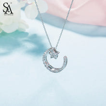 New Year Gift 925 Sterling Silver Moon Star Pendant Necklace AAA Zirconia Necklaces Fine Jewelry For Women 2.84g/15mm*20mm