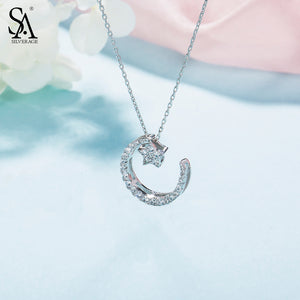 New Year Gift 925 Sterling Silver Moon Star Pendant Necklace AAA Zirconia Necklaces Fine Jewelry For Women 2.84g/15mm*20mm