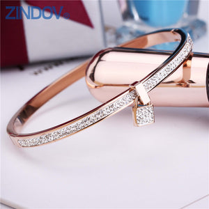 2018 New Fashion Stainless Steel Bangles Bracelet For Women Padlock Gold Rose Gold Silver Color Key Charm Famous Brand Jewelry