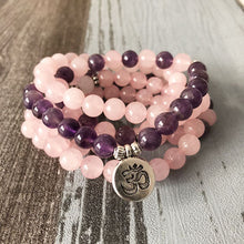 Hottest Woman Mala Necklace & bracelets For Women Rose Quartzs Amethysts Yoga Bracelet Mala Lotus 108 Beads Pink Bracelet