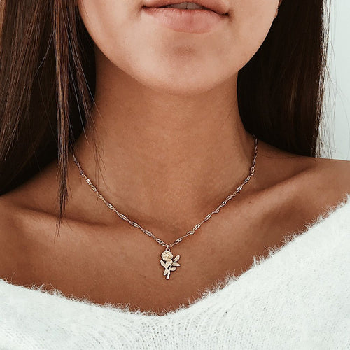 RONGBIN Bijoux Femme Collier 2017 New Silver Gold Color Rose Flower Statement Necklace Women Charm Maxi Choker Boho Jewelry
