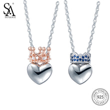 SA SILVERAGE Heart Shaped Crown Pendants Necklaces With Zircon Women Fine Jewelry Rose Gold Color 925 Sterling Silver Necklace