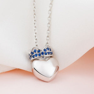 SA SILVERAGE Heart Shaped Crown Pendants Necklaces With Zircon Women Fine Jewelry Rose Gold Color 925 Sterling Silver Necklace