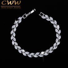 CWWZircons New Trendy 2018 Cubic Zirconia Jewelry Silver Color Leaf Charm CZ Crystal Female Bracelets Bangles For Women CB060