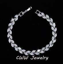 CWWZircons New Trendy 2018 Cubic Zirconia Jewelry Silver Color Leaf Charm CZ Crystal Female Bracelets Bangles For Women CB060