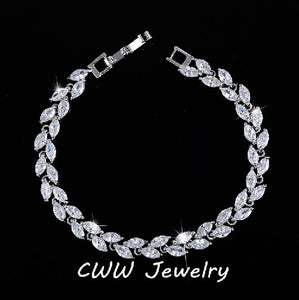 CWWZircons New Trendy 2018 Cubic Zirconia Jewelry Silver Color Leaf Charm CZ Crystal Female Bracelets Bangles For Women CB060