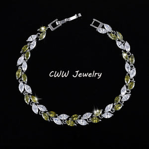 CWWZircons New Trendy 2018 Cubic Zirconia Jewelry Silver Color Leaf Charm CZ Crystal Female Bracelets Bangles For Women CB060