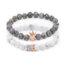 Valentine's Day Couple His And Hers Bracelets Distance Black & White Beads Cz Crown King Charm Stone Bracelet Lovers Mbr170283
