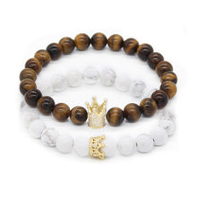 Valentine's Day Couple His And Hers Bracelets Distance Black & White Beads Cz Crown King Charm Stone Bracelet Lovers Mbr170283