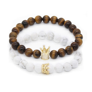 Valentine's Day Couple His And Hers Bracelets Distance Black & White Beads Cz Crown King Charm Stone Bracelet Lovers Mbr170283