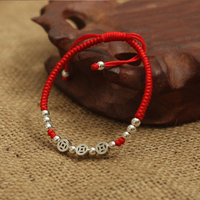 925 Sterling Silver Ancient Coins  Beads Lucky Red Rope Shamballa Bracelet  Handmade Bangle Amulet High Quality Jewelry