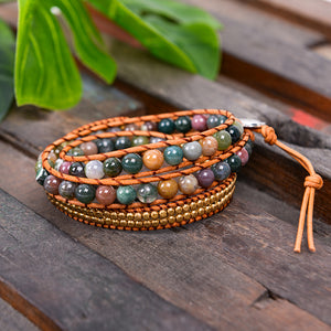 Drop Shipping Triple Leather Wrap Bracelet for Women Fancy Stone Handmade Multilayer Mala Beads Leather Jewelry Woman's Fashion