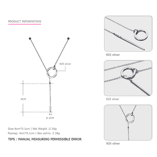 Tardoo 925 Sterling Silver Long Pendant Line Round Necklace Simple and Romantic Style Fine Jewelry New Year Gift for Women