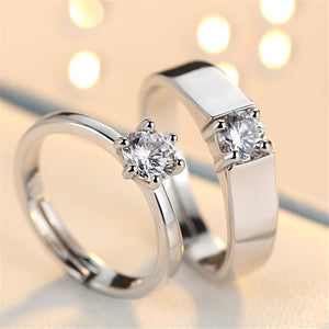 H:HYDE Fashion Crystal CZ Stone Wedding Engagement Rings for Couples Stainless Steel Adjustable Ring for women men