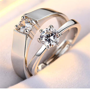 H:HYDE Fashion Crystal CZ Stone Wedding Engagement Rings for Couples Stainless Steel Adjustable Ring for women men