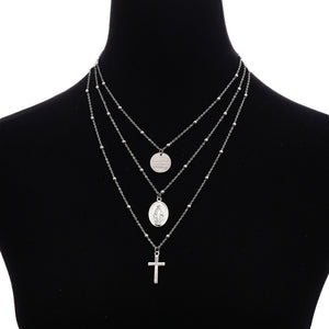 Ingesight Multilayer Cross Virgin Mary Pendant Beads Chain Christian Neckalce Goddess Catholic Choker Necklace Collier for Women