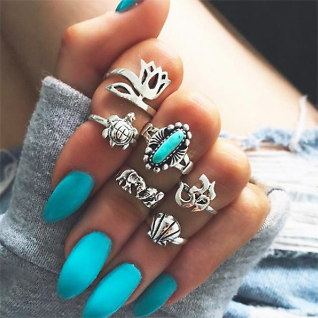 FREE GIVEAWAY - WLP punk ring set Vintage 12 pcs/ set Cactus Elephant Fox Rings Set Bohemia Hollow Bird Lion Shape Carved Midi Finger Rings