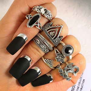 FREE GIVEAWAY - WLP punk ring set Vintage 12 pcs/ set Cactus Elephant Fox Rings Set Bohemia Hollow Bird Lion Shape Carved Midi Finger Rings