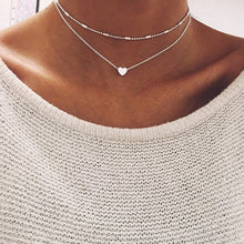 Silver Gold Color Jewelry Love Heart Necklaces & Pendants Double Chain Choker Necklace Collar Women Statement Jewelry Bijoux
