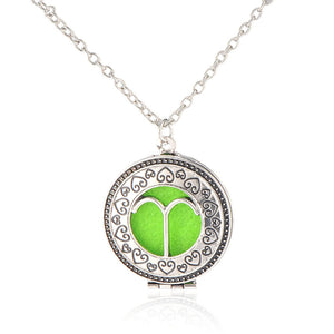 Vintage Perfume Essential Oil Diffuser Zodiac Sign Round Pendant Necklace Retro Alloy Copper Chain Jewelry Gifts Fashion Accessories Charming Jewelry for Women Girl Gift Party