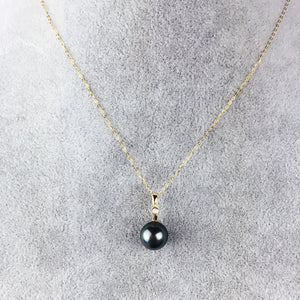 AINUOSHI 18K Yellow Gold Natural Tahiti Black Pearls Pendant Necklace SI1-G/H Diamond Women Wedding Engagement Link Chain 9-10mm