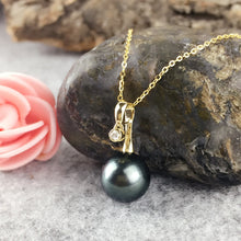 AINUOSHI 18K Yellow Gold Natural Tahiti Black Pearls Pendant Necklace SI1-G/H Diamond Women Wedding Engagement Link Chain 9-10mm