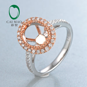 18K Rose and White Gold Oval Cut 7x9mm Engagement Wedding Diamond Semi Mount Ring Setting