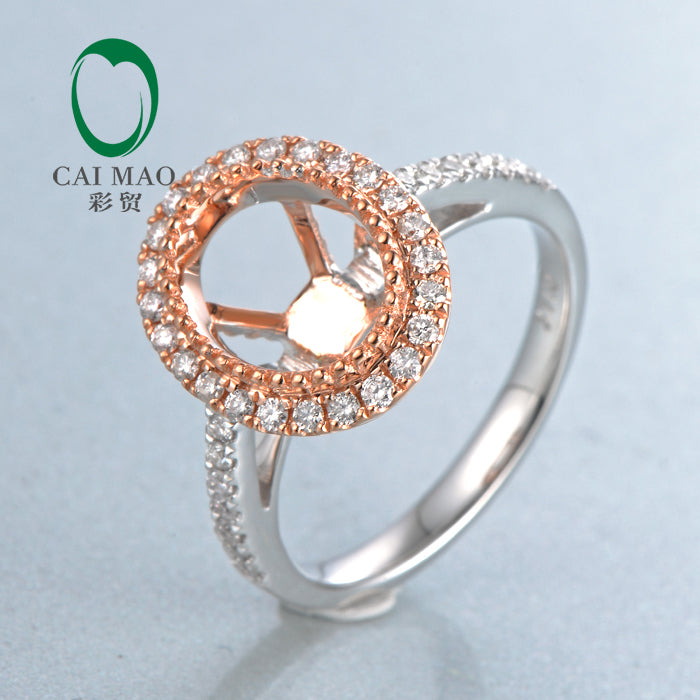 18K Rose and White Gold Oval Cut 7x9mm Engagement Wedding Diamond Semi Mount Ring Setting