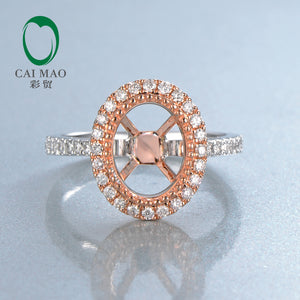 18K Rose and White Gold Oval Cut 7x9mm Engagement Wedding Diamond Semi Mount Ring Setting